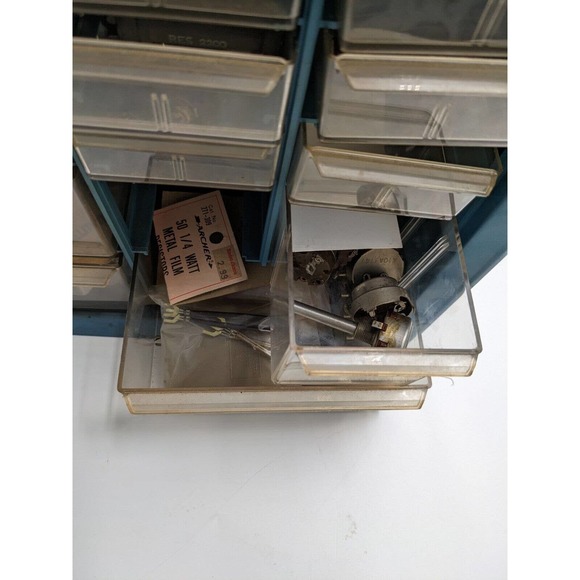 Vintage Metal Bin Screw/ Tool Box Filled With Vintage Transistor Resistors/Parts - Picture 9 of 16